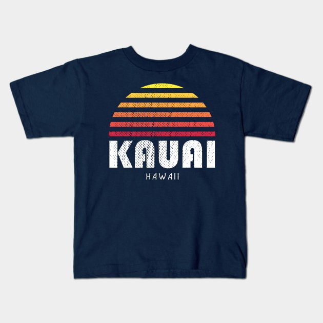 Kauai Hawaii Sunset Vintage Tropical Kids T-Shirt by PodDesignShop
